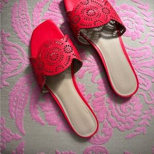 Ann Taylor Red Laser-Cut Slide Sandals